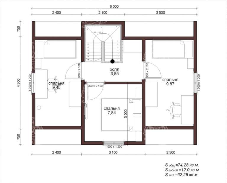 планировка каркасного дома 8x6 Адулярий