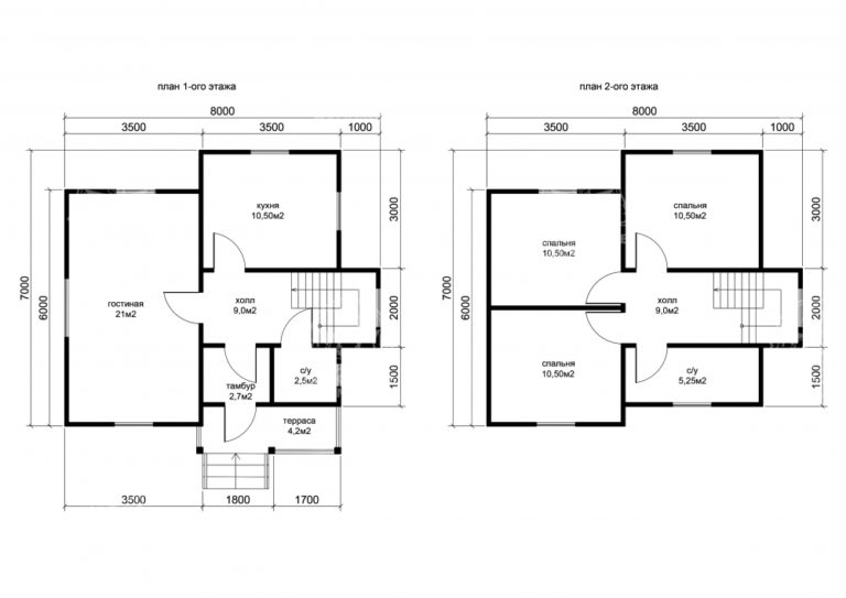 планировка каркасного дома 8x7 Тааффеит