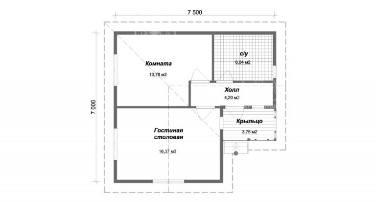 планировка каркасного дома 7,5x7 Раухтопаз