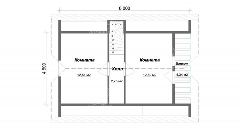 каркасный дом 8x6 Танзанит планировка