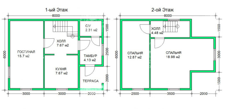 планировка каркасного дома 6x8