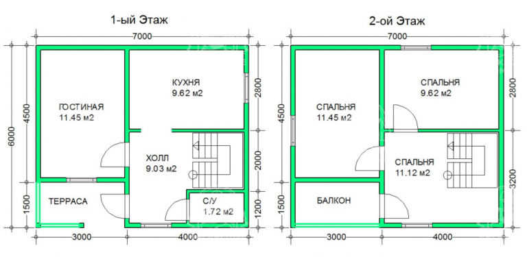 планировка каркасного дома 6x7
