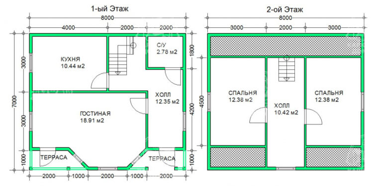 планировка каркасного дома 7x8