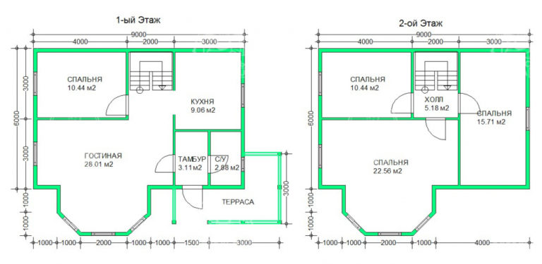 планировка каркасного дома 9x8 Турмалин