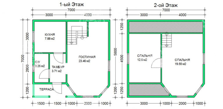 планировка каркасного дома 7x7 Джиразоль