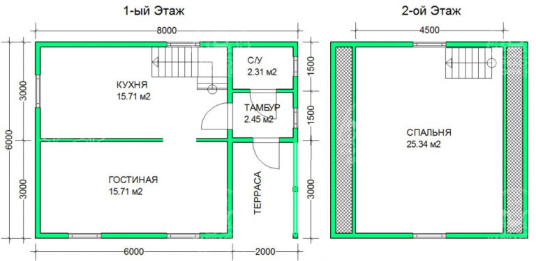 планировка каркасного дома 6x8 Андрадит
