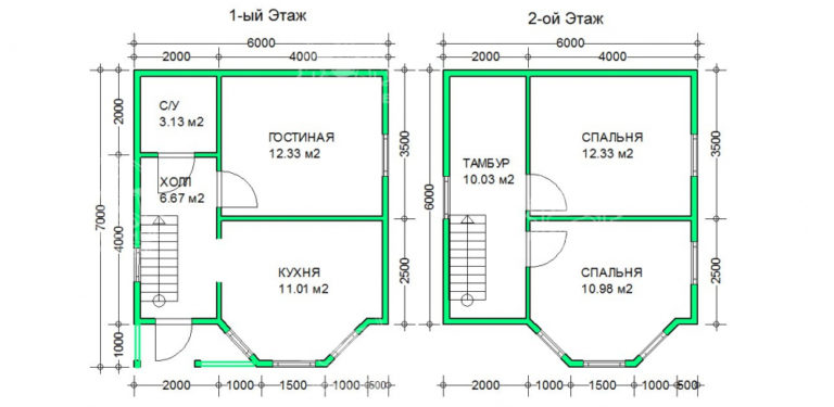 планировка каркасного дома 6x7 Пироп