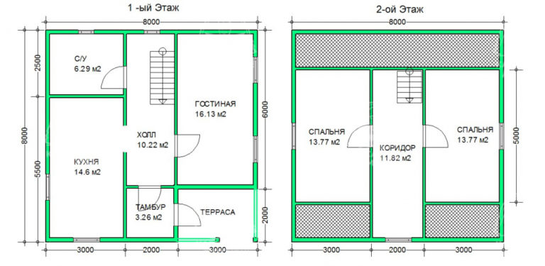 планировка каркасника 8x8 Чароит