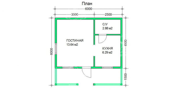 планировка каркасного дома 6x6 Гроссуляр