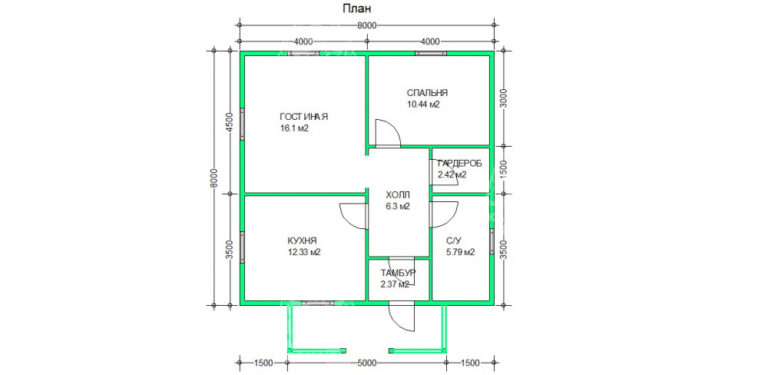 планировка каркасного дома 8x8 Иолит