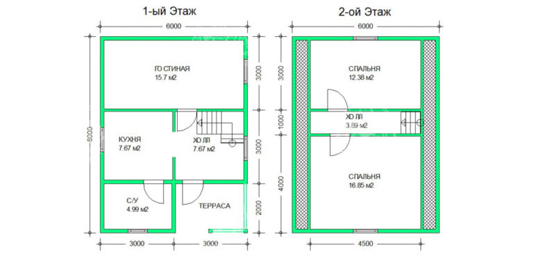 планировка каркасного дома 8x6 Галмей