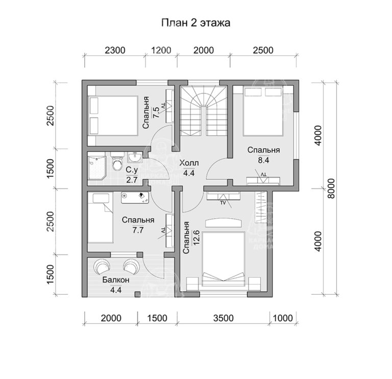 планировка каркасного дома 8на8