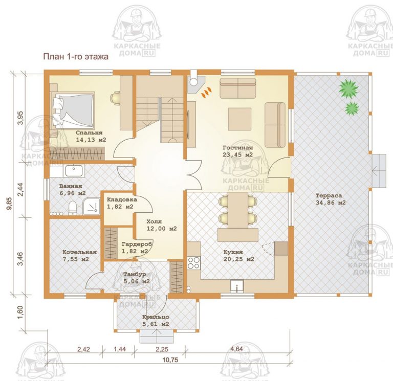 планировка каркасного дома 10x11 Гошенит