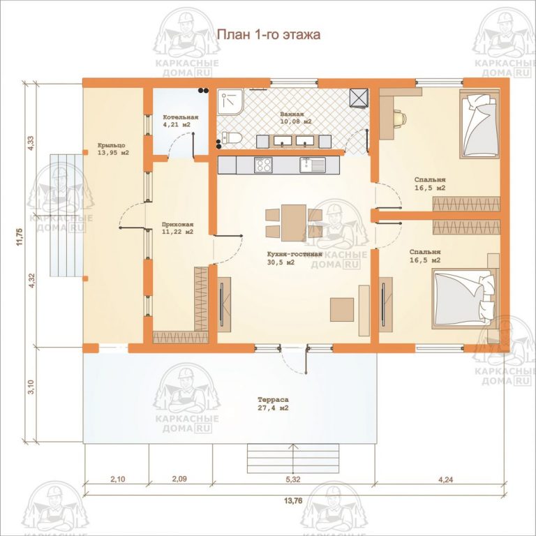 планировка каркасного дома 12x14 Гаспеит