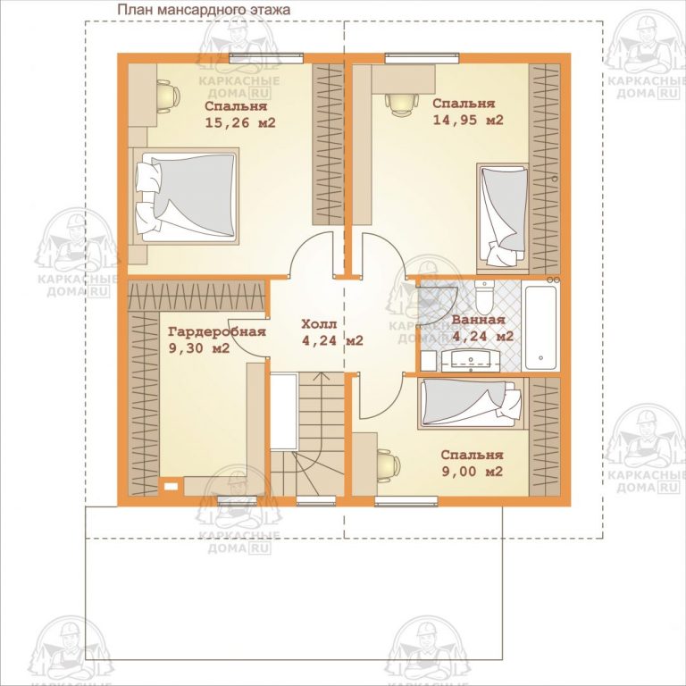 планировка каркасного дома 8x8 Кордиерит